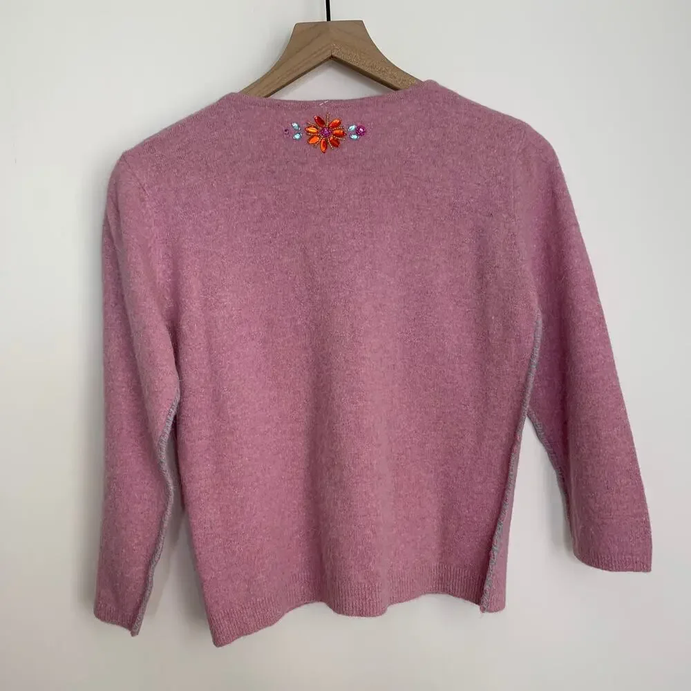 Free People Pink Embroidered Cardigan Sweater Womens Medium New Lilac